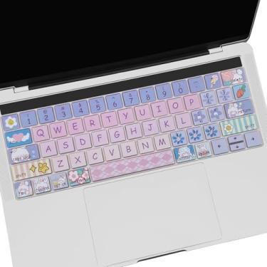 Imagem de Linda capa de teclado para MacBook Pro 13/15 (modelo: A2159, A1989, A1990, A1706, A1707) com barra sensível ao toque, protetor de teclado de silicone, coelhinho fofo