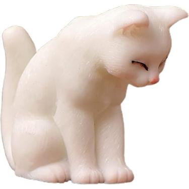Imagem de BWESOO White Miniature Cats Statue Micro Landscape Fairy Garden House DIY Terrarium Crafts Ornaments Accessories for Home Outdoor Statues