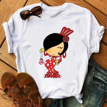 Imagem de Camiseta Feminina Fofa de Dança do Flamengo - Estampa de Desenho Anima