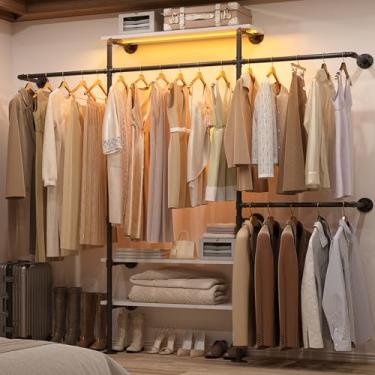 Imagem de Cyclysio Cabideiro Industrial Com Prateleiras, Closet Luz Led, Em L Para Parede, Ideal Espaços Pequenos, Quarto, Branco