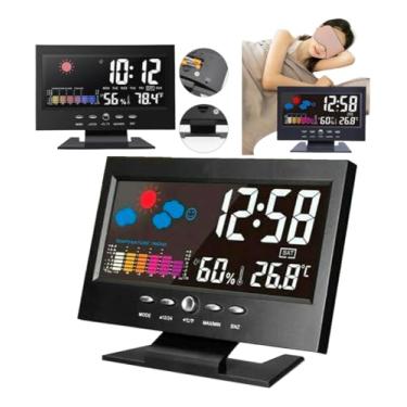 Imagem de Relógio Digital de Mesa Meteorológico com Previsão do Tempo, Despertador, Soneca, Temperatura, USB/Pilha – Display LCD Elegante