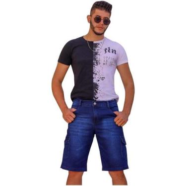Imagem de Bermuda Jeans Com Elastano Bolso Cargo Adulto Masculina - Olv Jeans, A