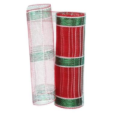 Imagem de PATIKIL Fita de malha decorativa, 25,4 cm x 25,5 m, rolo de fita metálica para decoração de guirlanda de árvore de Natal, vermelho/verde/branco