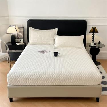 Imagem de Jogo de lençol com elástico, protetor de colchão ultra macio, fácil de cuidar, lençol de cama clássico, com bolso profundo, quente, para quarto de solteiro/casal/king/queen-branco||120 x 200 cm/(120 x