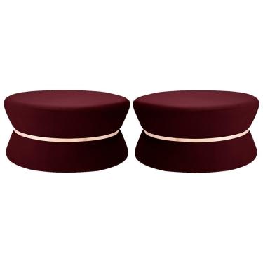 Imagem de Kit 02 Puffs Sala de Estar 95cm Dhaka Veludo Vinho Gran Belo