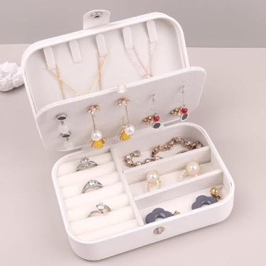 Imagem de Estojo Duplo Maleta Porta Joias Veludo Organizador Viagem Médio Caixa Organizadora (grande Branco)