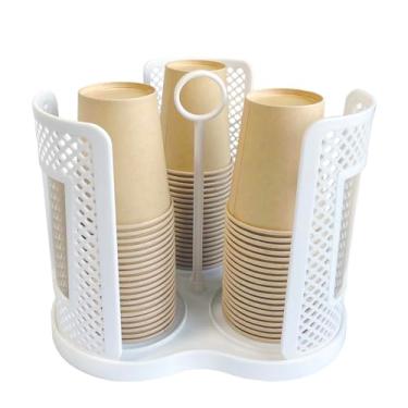 Imagem de YUBONUS Dispensador rotativo de xícara de café de 22,5 x 19,5 cm com 3 compartimentos, porta-copos Atavarna e tampas para organizador de copos de 142 a 510 g para restaurante, estação de café, bar
