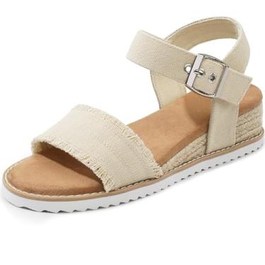 Imagem de Sandália plataforma feminina Dodow – Salto alpargata com tira no tornozelo ajustável e leve com palmilha acolchoada, Damasco, 40 BR