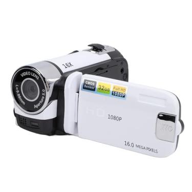 Imagem de Câmera de vídeo com luz de preenchimento de tela colorida de 2,4 polegadas 16MP 1080p 16X Zoom Digital Anti Shake Loop Filmadora de gravação de vídeo para gravação de crescimento de viagens (branca)