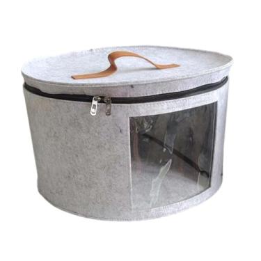 Imagem de SiaBiced Caixa de chapéu, bolsa, recipiente para armário, com tampa e janela transparente, balde organizador de feltro, aba redonda, chapéus organizadores para, Cinza Claro
