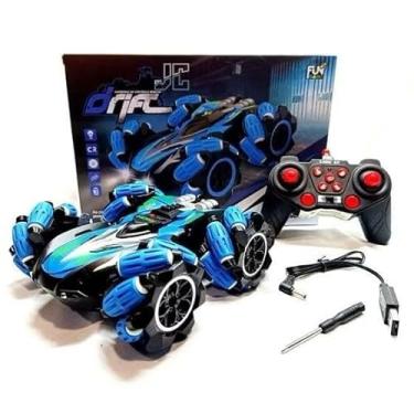 Imagem de Carro de Controle Remoto 4x4, Acrobático com Rotação 360°, Rodas Giratórias, LED, Azul e Preto, 16cm