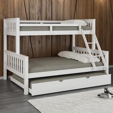 Imagem de Beliche Casal Solteiro De Madeira Com Cama Auxiliar Casal