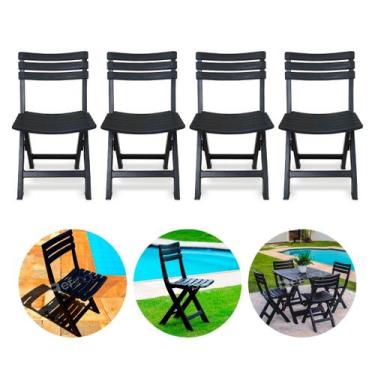 Imagem de Kit 4 Cadeira Dobrável Plástica Textura Imita Madeira Preta - Arqplast