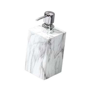 Imagem de Ｂｅｓｇａ Textura de mármore dispensador de sabão líquido mão dispensador de sabão resina à prova de vazamento recarregável garrafa decorativa para lavanderia, BRANCO