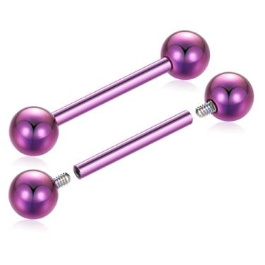 Imagem de GAGABODY Par de anéis de mamilo com escudo de titânio sólido 14G 16G G23 barra de mamilo rosqueada internamente joia de língua piercing de ponte 12 mm-18 mm, Titânio, Sem Pedra Preciosa