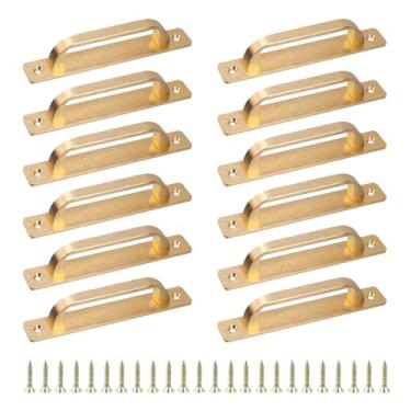 Imagem de Coshar Puxadores de gaveta de ouro escovado, 12 peças, puxadores quadrados de liga de alumínio de 12 cm com placa de base, para portões de celeiro rústicos deslizantes garagens galpões