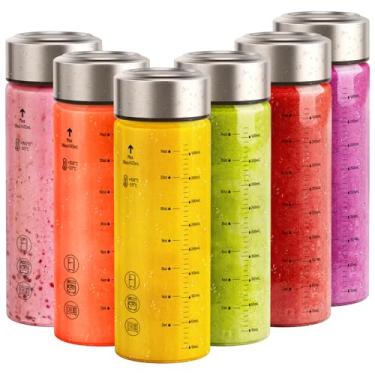 Imagem de Sursip Garrafas de suco de vidro com tampas – Garrafas reutilizáveis de boca larga para sucos, vitaminas, água – livre de BPA, à prova de vazamento, vidro borossilicato, tampas de aço inoxidável