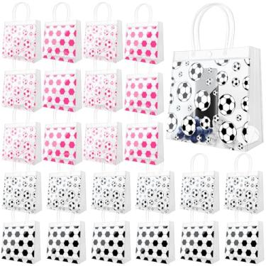Imagem de Demonwer 24 peças de bolsa transparente de futebol com alças 4 estilos de guloseimas de futebol sacos de doces PVC tema esportivo bolsa de lembrancinha de festa para presentes de aniversário do time