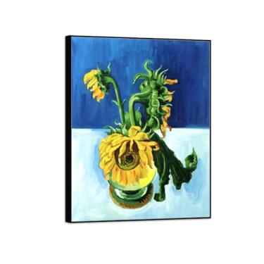 Imagem de MUHJDYC Pintura famosa Hermann Max Pechstein - Girassóis murchas - Imagem de arte em tela - Arte de parede para sala de estar - Reprodução 60x80cm-23x31in moldura preta