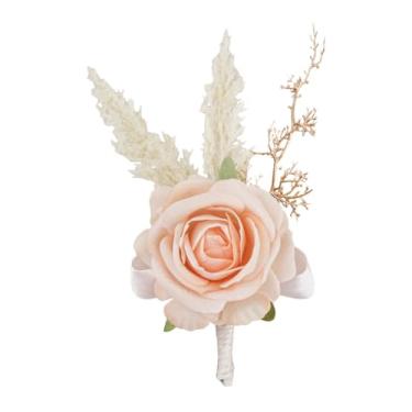 Imagem de rockible Boutonniere de noivado com rosas, decoração de boutonniere de noivo, rosa empoeirado, para homens, de para baile de formatura, cerimônia de