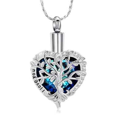 Imagem de Imrsanl Colar de urna de coração de cristal para cinzas, árvore da vida, joia de cremação para mulheres e homens, pingente memorial para entes queridos, lembrança de funeral, Aço inoxidável, Sem Pedra