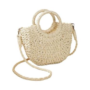 Imagem de Bolsa Feminina de Palha Trançada - Grande Capacidade, Estilo Meia Lua,