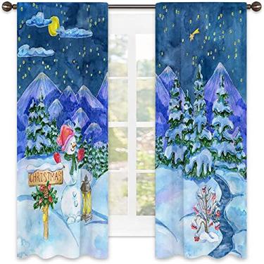 Imagem de Cortinas blackout de quarto de Natal, estampa de estilo natalino, cortinas blackout com absorção de som para sala de jantar/decoração de festa, L 106 x C 182 cm