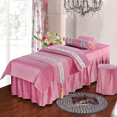 Imagem de Conjuntos De Lençóis De Mesa De Massagem Europeia De Luxo De 4 Peças, Cama De Massagem Corporal Spa Table Skirt Sheet 4 Peças Colcha Com Orifício De Descanso Facial, G, 190x70cm(75x28inch)