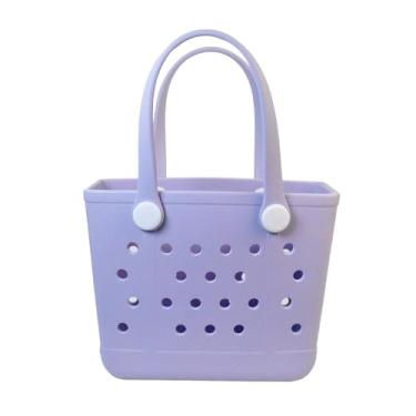 Imagem de CLLTIV Bolsa de praia de borracha, impermeável, bolsa de viagem, lavável, aberta para praia, esportes e piquenique, Violeta, Small