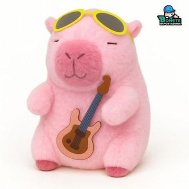 Imagem de Pelúcia Capivara Rockeira 22cm com Guitarra e Óculos de EVA  Cores Sor