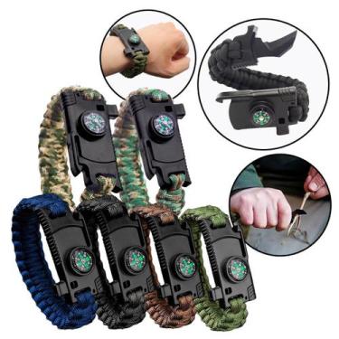 Imagem de Pulseira Tática Sobrevivência Com Apito Faca E Bússola Para Camping E 