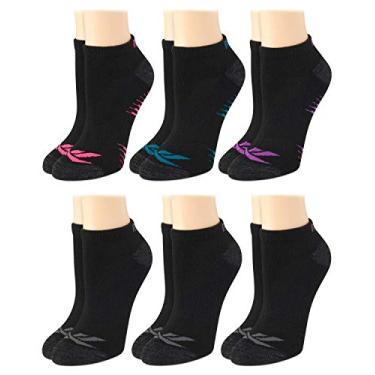 Imagem de Reebok Meias femininas invisíveis com cano baixo acolchoadas (pacote com 6), tamanho do calçado: 38-40, logotipo preto puro