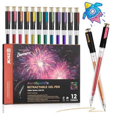 Imagem de ZSCM Canetas de gel retráteis super glitter, 12 cores de grande capacidade, canetas de tinta de gel brilhante metálico, caneta colorida de 1 mm de ponta fina para escrever livros de colorir para