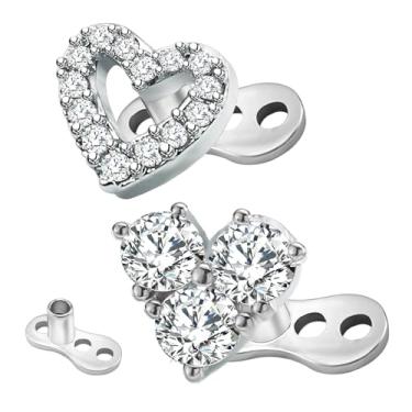 Imagem de CHARMONLINE 2 peças 14G coração âncora dérmica 316L aço cirúrgico delicado cristal microdérmico piercings corporais brincos punk joias personalizadas para mulheres