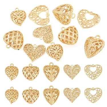 Imagem de Craftdady Pingentes de coração banhados a ouro 18 quilates de latão com pingente de metal com anel de salto para o dia dos namorados, pingentes para artesanato DIY, joias, chaveiros, tamanho 14-22 mm