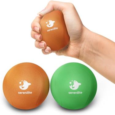 Imagem de Serenilite Conjunto de 2 bolas verdes, laranja, bolas de estresse para adultos, itens de alívio da ansiedade, treinador de força de aderência, acessórios de meditação, equipamento de fisioterapia