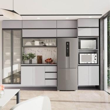 Imagem de Cozinha Modulada 10 Peças 7 Aéreos 1 Balcão 1 Torre 1 Cristaleira Nara Cabecasa Madeiramadeira Cinza Claro