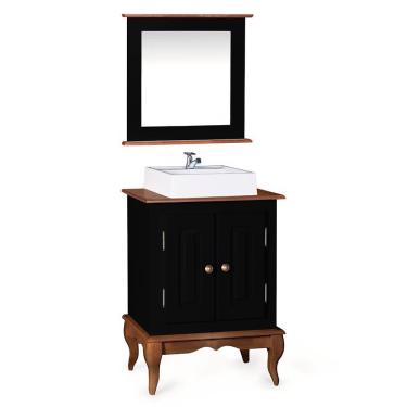 Imagem de Gabinete para Banheiro 2 Portas com Cuba e Espelheira Dália 3057 - Preto/Imbuia Glazer