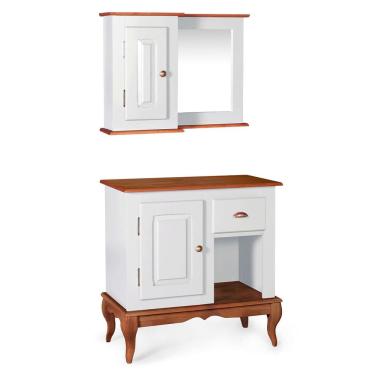 Imagem de Gabinete para Banheiro e Armário Espelheira Dália 3064 - Off White/Imbuia Glazer
