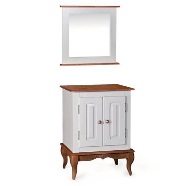 Imagem de Gabinete para Banheiro 2 Portas com Espelheira Dália 3057- Off White/Imbuia Glazer