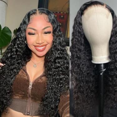 Imagem de Perucas brasileiras sem cola, onduladas profundas com tela frontal, cabelo humano, linha do cabelo natural com baby hair para mulheres, densidade 150%, cabelo humano virgem, não processado, 61 cm, peruca com fecho de renda cacheado profundo