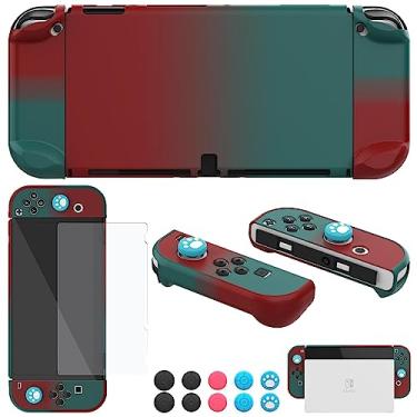 Imagem de COMCOOL Dockable Case for Nintendo Switch Oled - [9 FT Military Grade Drop Protection] [with Tempered Glass Screen Protector and Thumb Grips] Protective Cover for Nintendo Switch Oled - Midgreen Red