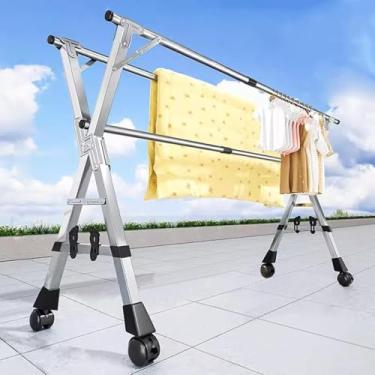 Imagem de Estendal De Secagem De Roupas Grande Retrátil Com Polia, Escorredor De Pano De 3 Pólos Dobrável, Durável Engrossado Cabideiro De Secagem Para Interior E Exteri, Without Shoe Support, 160cm