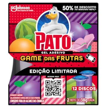 Imagem de Pato Desodorizador Sanitário Gel Adesivo 2 Refis Game das Frutas, Limpeza Banheiro, 12 Discos