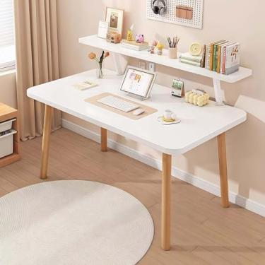Imagem de mwpqbd Mesa de madeira maciça para pintura de escritório de computador C 90 x L 60 x A 75 cm, com estante (branca)