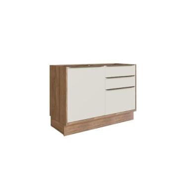 Imagem de Balcão de Cozinha 100% Mdf Herval Ten, 1 Porta 3 Gavetas 120 cm, Com Divisor de Talheres, Off White e