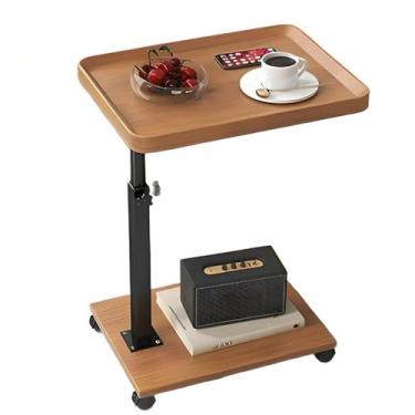 Imagem de Gets Bandeja de sofá de altura ajustável para sofá, bandeja de TV giratória de 360° para espaços pequenos, mesa de canto C com rodas para comer, sala de estar, quarto, sofá-madeira, 40 x 30 x 80 cm