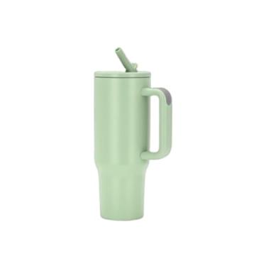 Imagem de Garrafa Térmica Portátil De Aço Inoxidável 1200ml Com Tampa E Canudo(Verde claro)