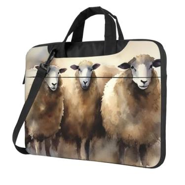 Imagem de Capa para laptop de ovelhas aquarela à prova de choque protetora para notebook bolsa portátil para laptop bolsa à prova d'água para homens e mulheres, Preto, 15.6 inch