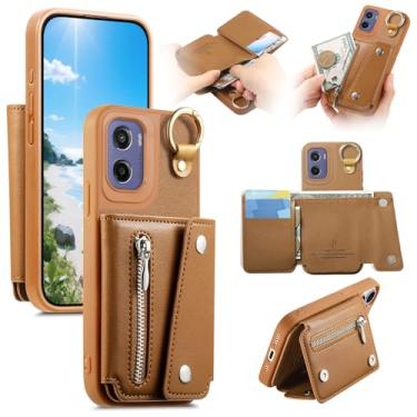 Imagem de Asuwish Capa de celular para Motorola Moto G05 carteira com suporte com zíper e compartimento para cartão de crédito GO6 G 05 mulheres homens meninas marrom